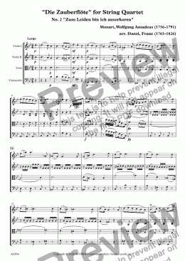 page one of "Die Zauberflöte" for String Quartet, No. 2 "Zum Leiden bin ich auserkoren"