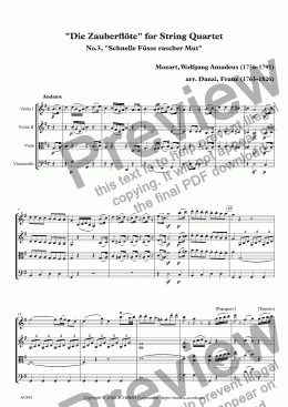 page one of "Die Zauberflöte" for String Quartet, No.3, "Schnelle Füsse rascher Mut"
