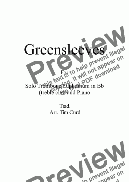 page one of Greensleeves for Solo Trombone/Euphonium in Bb (treble clef) and Piano
