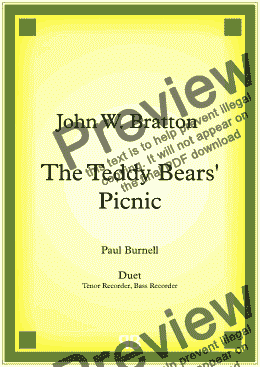 page one of The Teddy Bears’ Picnic, arranged for duet: Tenor and Bass Recorder - Score and Parts