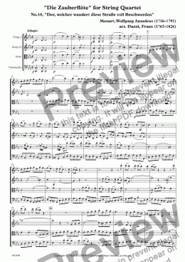 page one of "Die Zauberflöte" for String Quartet, No.10, "Der, welcher wandert diese Straße voll Beschwerden"