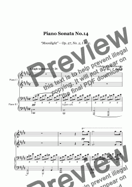 page one of BEETHOVEN - Piano Sonata No.14 “Moonlight”, I mov. - 1 piano 4 hands