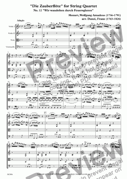 page one of "Die Zauberflöte" for String Quartet, No.12, "Wir wandelten durch Feuersgluten"