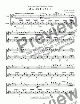 page one of Madrigale for flute or violin and guitar