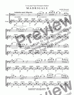 page one of Madrigale for cello and guitar, A Major (Low position)
