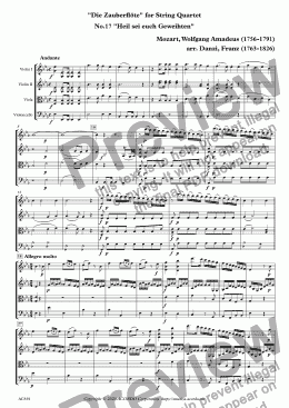 page one of "Die Zauberflöte" for String Quartet, No.17, "Heil sei euch Geweihte"