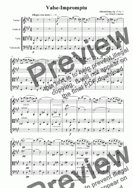 page one of Grieg: Valse-Impromptu for string quartet