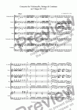 page one of Concerto in F Major for violoncello, strings & continuo RV 412
