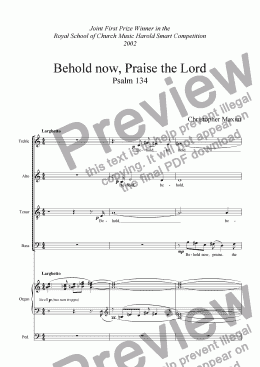 page one of Behold now, Praise the Lord (anthem)