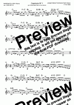page one of Dall'Abaco - Capriccio per Violoncello Solo, Nº 1, in do minore - Capricci - Caprice pour violoncelle - PDF lead sheet Melody + chords