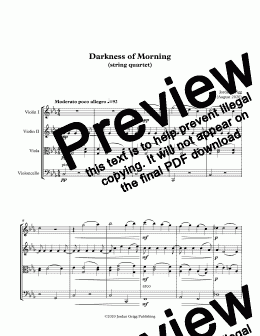 page one of Darkness of Morning (string quartet) - Score and parts