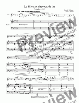 page one of La fille aux cheveux de lin / The Girl with the Flaxen Hair for violin and piano