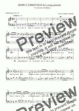 page one of SIMPLY CHRISTMAS for slightly older pianists 8.O Little town of Bethlehem
