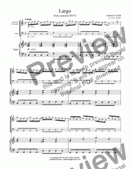 page one of Largo from concerto RV93 for descant recorder (flute, violin, piccola...), cello and piano (C Major)