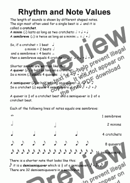 page one of Helpsheet: Rhythm and Note Values