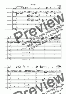 page one of Gluck Melody for Cello and Cello quartet