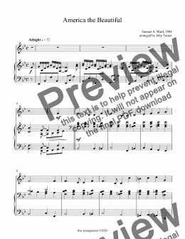 page one of America the Beautiful for piano and Bb Trumpet