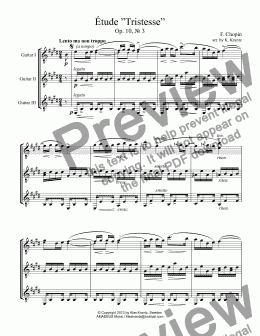 page one of Étude (Study) Tristesse Op. 10 for guitar trio