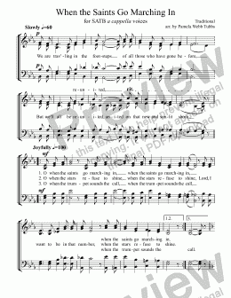 page one of When the Saints Go Marching In [TRADITIONAL] for SATB voices, A CAPPELLA, arr. by Pamela Webb Tubbs
