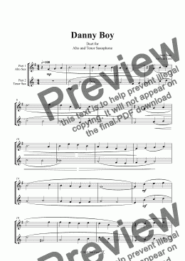 page one of Danny Boy. Duet for Alto and Tenor Saxophone