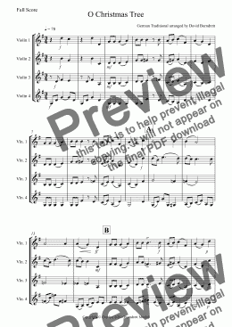 page one of O Christmas Tree for Violin Quartet