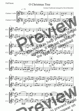 page one of O Christmas Tree for Clarinet in Bb Duet