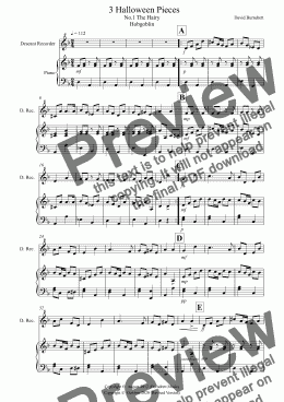 page one of 3 Halloween Pieces for Descant Recorder and Piano