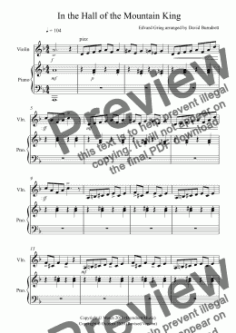 page one of In the Hall of the Mountain King for Violin and Piano