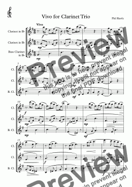 page one of Vivo for Clarinet Trio - Bb, Bb, Bass