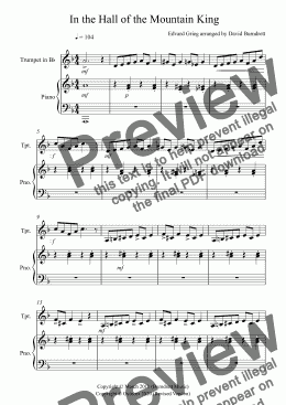 page one of In the Hall of the Mountain King for Trumpet and Piano
