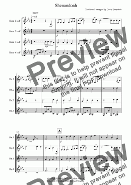 page one of Shenandoah for Horn Quartet