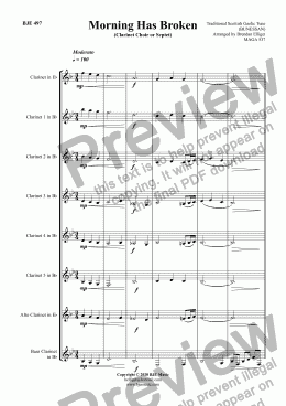 page one of Morning Has Broken (Clarinet Choir or Septet)
