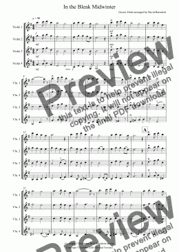 page one of In the Bleak Midwinter for Violin Quartet