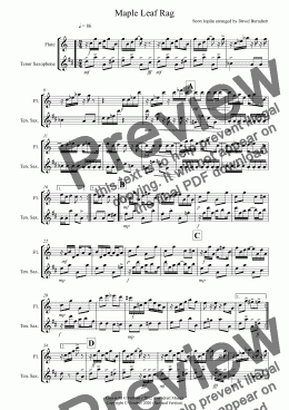 page one of Maple Leaf Rag for Flute and Tenor Saxophone Duet