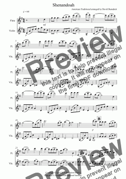 page one of Shenandoah for Flute and Violin Duet