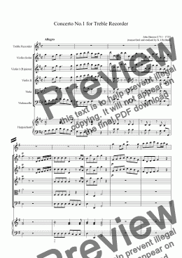 page one of Concerto No.1 for Treble Recorder