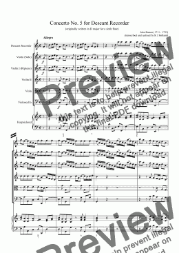 page one of Concerto No. 5 for Descant Recorder