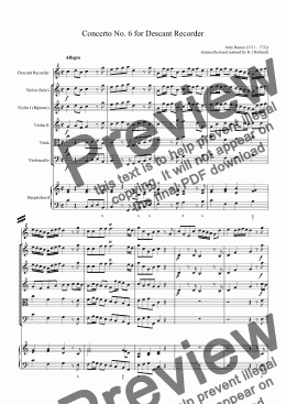 page one of Concerto No. 6 for Descant Recorder