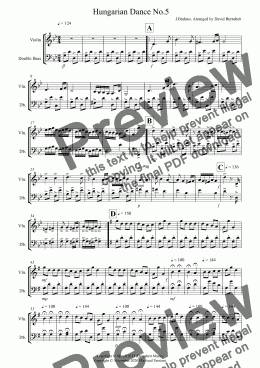 page one of Hungarian Dance No.5 for Violin and Double Bass Duet