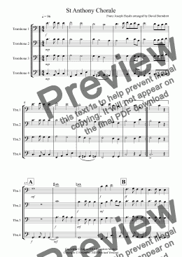 page one of St Anthony Chorale for Trombone Quartet