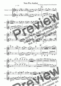 page one of Non Piu Andrai for Clarinet Duet