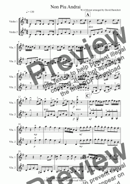 page one of Non Piu Andrai for Violin Duet