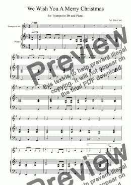 page one of We Wish You a Merry Christmas for Trumpet in Bb and Piano