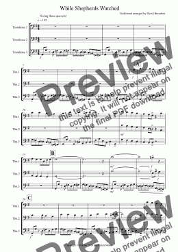 page one of While Shepherds Watched (Jazzy Style!) for Trombone Trio