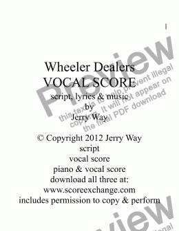 page one of Wheeler Dealers (Vocal Score for Musical Comedy)