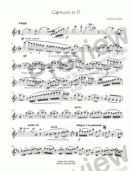 page one of Kuhlau Capriccio in D for  solo Flute - Full Score