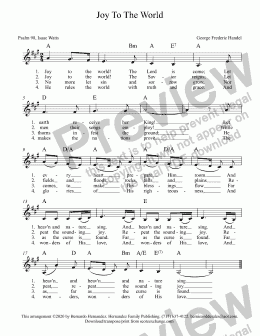 page one of Joy To The World - Lowered to the Key of A w/Chords for Keyboard & Guitar