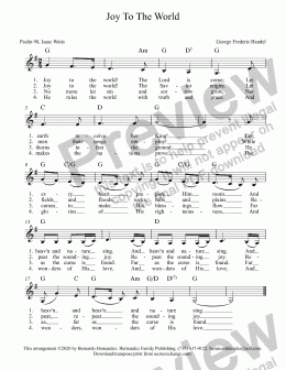 page one of Joy To The World - Lowered to the Key of G w/Chords for Keyboard & Guitar