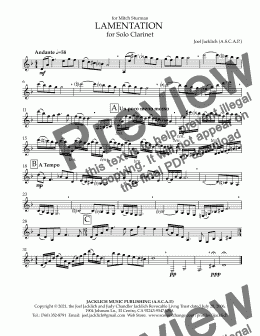 page one of Lamentation for Solo Clarinet (Unaccompanied)