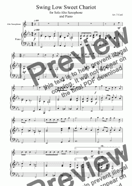 page one of Swing Low Sweet Chariot for Solo Alto Saxophone and Piano